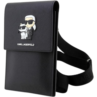Univerzálne puzdro Karl Lagerfeld na smartfón KLWBSAKCPMK Saffiano Metal Logo NFT Wallet Phone Bag Black