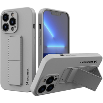 Silikónové puzdro na Apple iPhone 13 Mini Wozinsky Kickstand sivé