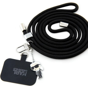 Univerzálny popruh Karl Lagerfeld na smartfón KLUCNMSCKIK Universal Crossbody Cord and Ikonik Pins čierny
