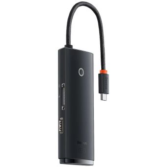 Baseus Lite Series HUB 6v1 WKQX050001, Typ-C na HDMI + 2xUSB 3.0 + Typ C + SD/TF, čierny
