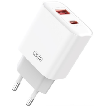 XO CE12, PD QC 3.0 20W, 1xUSB-A 1xUSB-C, sieťová nabíjačka, biela