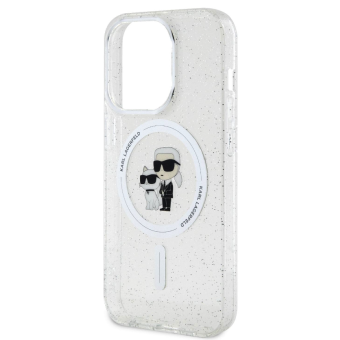 Plastové puzdro Karl Lagerfeld na Apple iPhone 15 Pro KLHMP15LHGKCNOT IML Glitter Karl and Choupette MagSafe transparentné