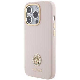 Obal Guess Liquid Silicone 4G Strass Metal Logo Apple iPhone 15 Pro GUHCP15LM4DGPP Pink