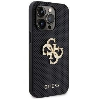 Plastové puzdro Guess na Apple iPhone 15 Pro GUHCP15LPSP4LGK Leather Perforated 4G Glitter Logo čierne