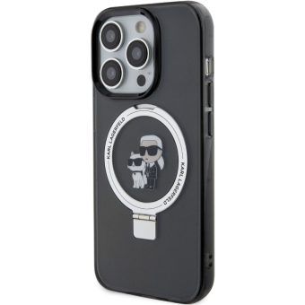 Plastové puzdro Karl Lagerfeld na Apple iPhone 15 Pro Max KLHMP15XHMRSKCK Ringstand Karl and Choupette MagSafe čierne