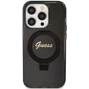 Obal Guess IML Ring Stand Glitter MagSafe Apple iPhone 15 Pro GUHMP15LHRSGSK Black