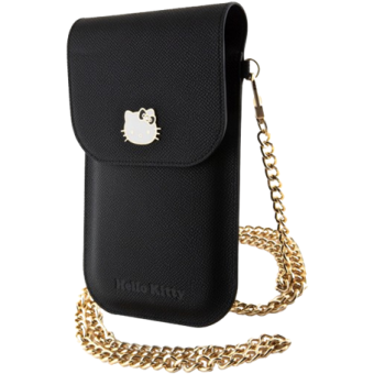 Univerzálne puzdro Hello Kitty na smartfón HKOWBPGHDLMK PU Metal Logo Leather Wallet Phone Bag čierne