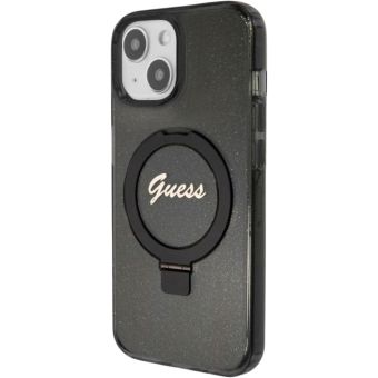 Obal Guess IML Ring Stand Glitter MagSafe Apple iPhone 15 GUHMP15SHRSGSK Black