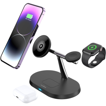 Maxlife MXWC-02 3v1, bezdrôtová nabíjačka, 15W, čierna