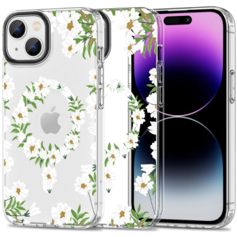 Silikónové puzdro na Apple iPhone 15 Tech-Protect MagMood MagSafe White Daisy