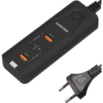 Canyon H-10, univerzálna nabíjačka do steny, 2xUSB-A, 2xUSB-C, 40W, Smart IC, prepäťová ochrana, čierna