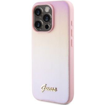 Obal Guess PU Leather Iridescent Metal Script Apple iPhone 15 Pro GUHCP15LPSAIRSP Pink