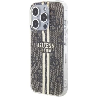 Obal Guess IML 4G Gold Stripe Apple iPhone 15 Pro GUHCP15LH4PSEGW Brown
