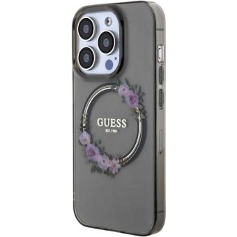 Obal Guess PC/TPU Flowers Ring Glossy Logo MagSafe Apple iPhone 13 Pro GUHMP13LHFWFCK Black