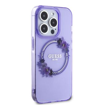 Obal Guess PC/TPU Flowers Ring Glossy Logo MagSafe Apple iPhone 15 Pro Max GUHMP15XHFWFCU Purple