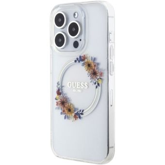 Obal Guess PC/TPU Flowers Ring Glossy Logo MagSafe Apple iPhone 14 Pro GUHMP14LHFWFCTTransparent