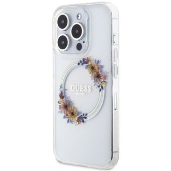Obal Guess PC/TPU Flowers Ring Glossy Logo MagSafe Apple iPhone 15 Pro Max GUHMP15XHFWFCT Transparent