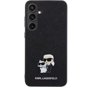 Plastové puzdro Karl Lagerfeld na Samsung Galaxy S24 5G S921 KLHCS24SPSAKCMPK PU Saffiano Metal Karl and Choupette čierne