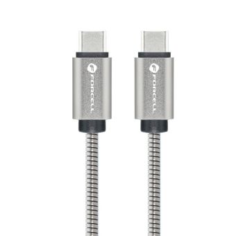 Forcell F-Energy E-Mark Metal C239, USB-C na USB-C, QC4.0 5A/20V PD100W, 1m, strieborný