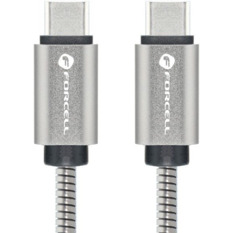 Forcell F-Energy E-Mark Metal C239, USB-C na USB-C, QC4.0 5A/20V PD100W, 1m, strieborný