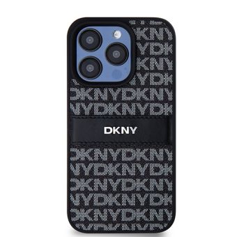 DKNY PU Leather Repeat Pattern Tonal Stripe Apple iPhone 15 Pro DKHCP15LPRTHSLK Black