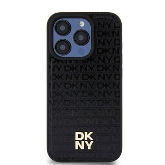 DKNY PU Leather Repeat Pattern Stack Logo Magsafe Apple iPhone 15 Pro DKHMP15LPSHRPSK Black