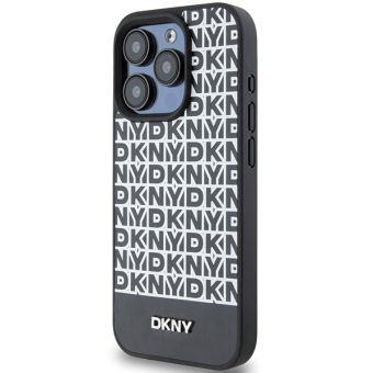 DKNY PU Leather Repeat Pattern Bottom Stripe MagSafe Apple iPhone 15 Pro DKHMP15LPSOSPK Black