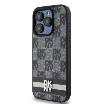 DKNY PU Leather Checkered Pattern and Stripe Apple iPhone 15 Pro DKHCP15LPCPTSSK Black