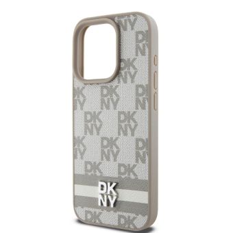 DKNY PU Leather Checkered Pattern and Stripe Apple iPhone 15 Pro DKHCP15LPCPTSSE Beige