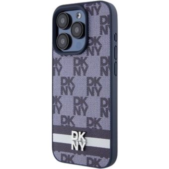 DKNY PU Leather Checkered Pattern and Stripe Apple iPhone 15 Pro DKHCP15LPCPTSSB Blue