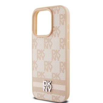 DKNY PU Leather Checkered Pattern and Stripe Apple iPhone 14 Pro DKHCP14LPCPTSSP Pink