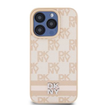 DKNY PU Leather Checkered Pattern and Stripe Apple iPhone 15 Pro Max DKHCP15XPCPTSSP Pink