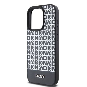 DKNY PU Leather Repeat Pattern Bottom Stripe MagSafe Apple iPhone 14 Pro Max DKHMP14XPSOSPK Black