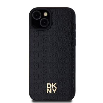 DKNY PU Leather Repeat Pattern Stack Logo Magsafe Apple iPhone 15 DKHMP15SPSHRPSK Black