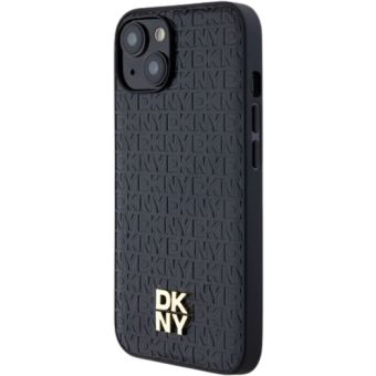 DKNY PU Leather Repeat Pattern Stack Logo Magsafe Apple iPhone 15 DKHMP15SPSHRPSK Black