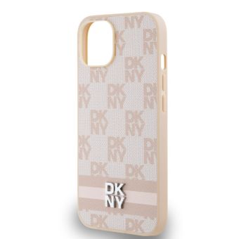 DKNY PU Leather Checkered Pattern and Stripe Apple iPhone 15 DKHCP15SPCPTSSP Pink
