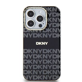 DKNY PC/TPU Repeat Texture Pattern W Stripe MagSafe Apple iPhone 15 Pro Max DKHMP15XHRHSEK Black