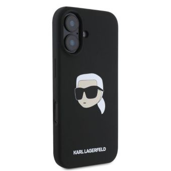 Obal Karl Lagerfeld Liquid Silicone Karl Head MagSafe Apple iPhone 16 KLHMP16SSKHPPLK čierny