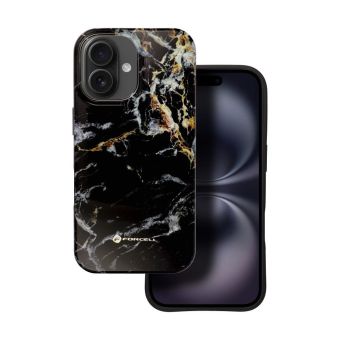FORCELL F-PROTECT Mirage case compatible with MagSafe for IPHONE 16 black marble