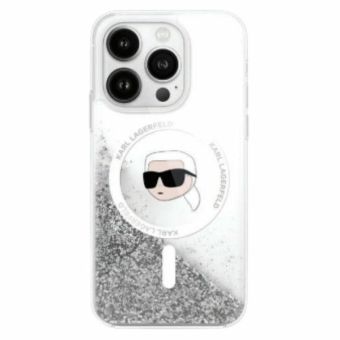 Karl Lagerfeld case for iPhone 16 Pro 6,3 KLHMP16LLGKISGH transparent Hard Liquid Glitter Karl Head MagSafe