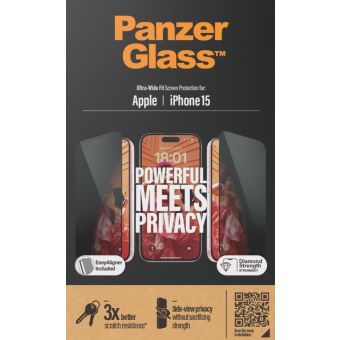 PanzerGlass - Tvrdené sklo UWF Privacy s aplikátorom pre Apple iPhone 15, čierna