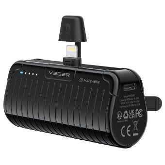 Veger PlugOn W0558P, 5000mAh rýchle nabíjanie, Lightning PD QC3.0 2.4A 20W,  čierna
