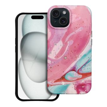 FORCELL F-PROTECT Mirage, Military Drop-Tested case compatible with MagSafe for IPHONE 15 pink marble
