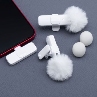K9 bezdrôtová sada Lavalier mikrofónov pre smartfón, USB-C (2 v sete), biela + clona proti vetru