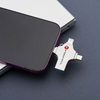 FORCELL F-DATA pendrive Metal Quad 64GB USB3.2 Gen 1 (USB A / Type C / Lightning / Micro USB) silver