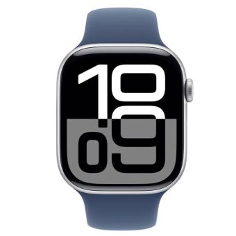Apple Watch Series 10 GPS 46mm Silver Aluminium Case with Denim Sport Band - S/M