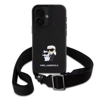 Obal Karl Lagerfeld Saffiano Crossbody Metal Karl and Choupette Apple iPhone 16 KLHCP16SSAKCPBK Black