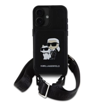 Obal Karl Lagerfeld Saffiano Crossbody Karl and Choupette Apple iPhone 16 KLHCP16SCSAKCPMK Black