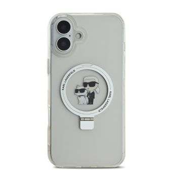 Obal Karl Lagerfeld Ringstand Karl and Choupette MagSafe Apple iPhone 16 KLHMP16SHMRSKCH White