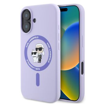 Obal Karl Lagerfeld Liquid Silicone Karl and Choupette MagSafe Apple iPhone 16 KLHMP16SSCMKCRHU Purple